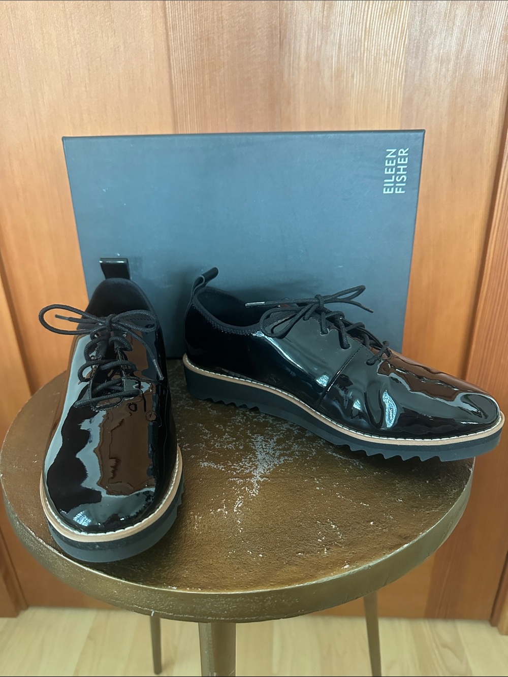 Eileen Fisher Strive Patent Leather Platform Loafer (Women)